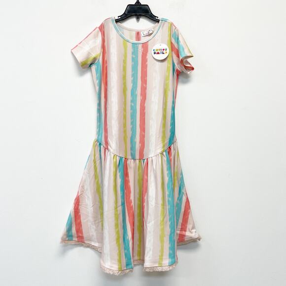 Dot Dot Smile Girls Rainbow Striped Flapper Ruffle Hem Dress Size 7 - Picture 1 of 4